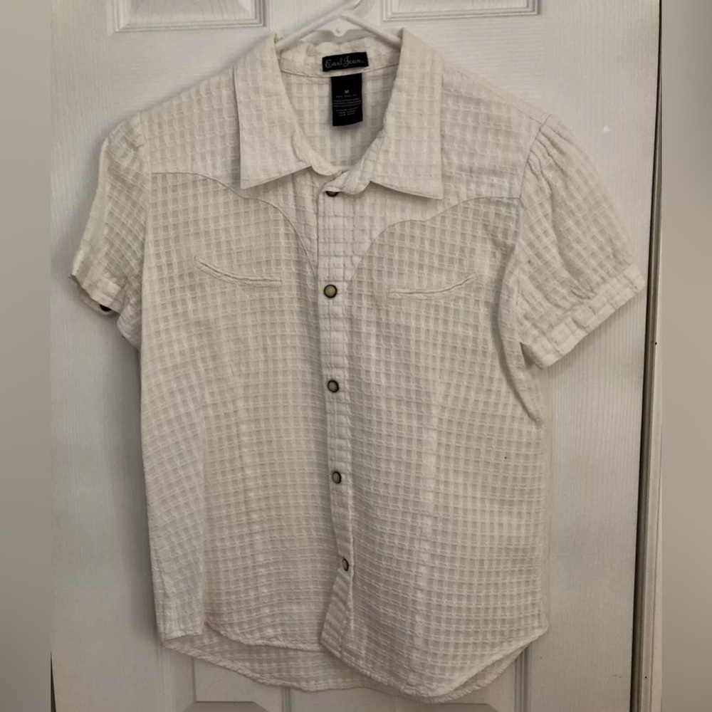 Y2K Earl Jean White Cap Sleeve Blouse (Size Med)